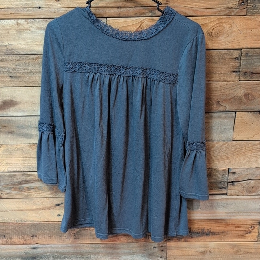 Cute Darling Blue Lace Accent Women's Blouse Size M Cheap